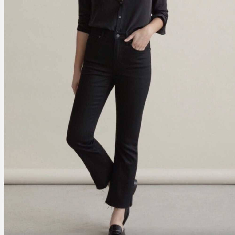Everlane High Rise Kick Cropped Black Frayed Hem Denim Jeans Size 28